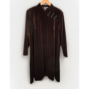 NWT‎ CDC Velvet Cheongsam Midi Dress Womens 18 Plus Maroon Chinese Long Sleeve